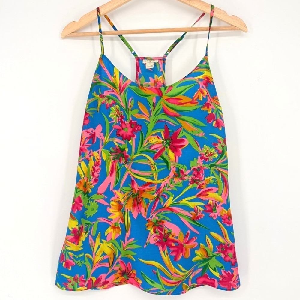 J.Crew Womens Blue Tropical Floral Racerback Cami Top 4 Resort Colorful Preppy